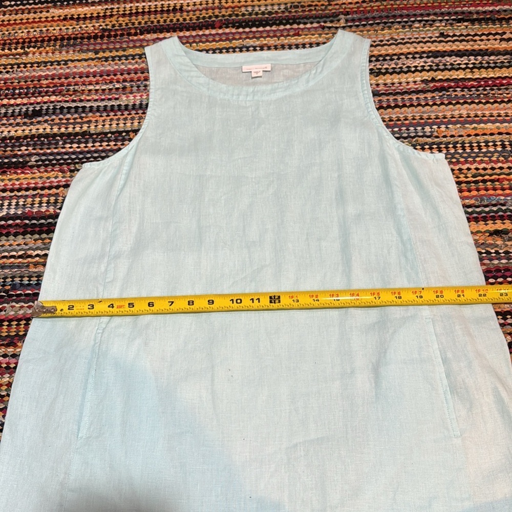 Pure Jill 100% Linen Tunic Top Sleeveless Pockets Lagenlook Aqua Blue size M - Picture 14 of 14